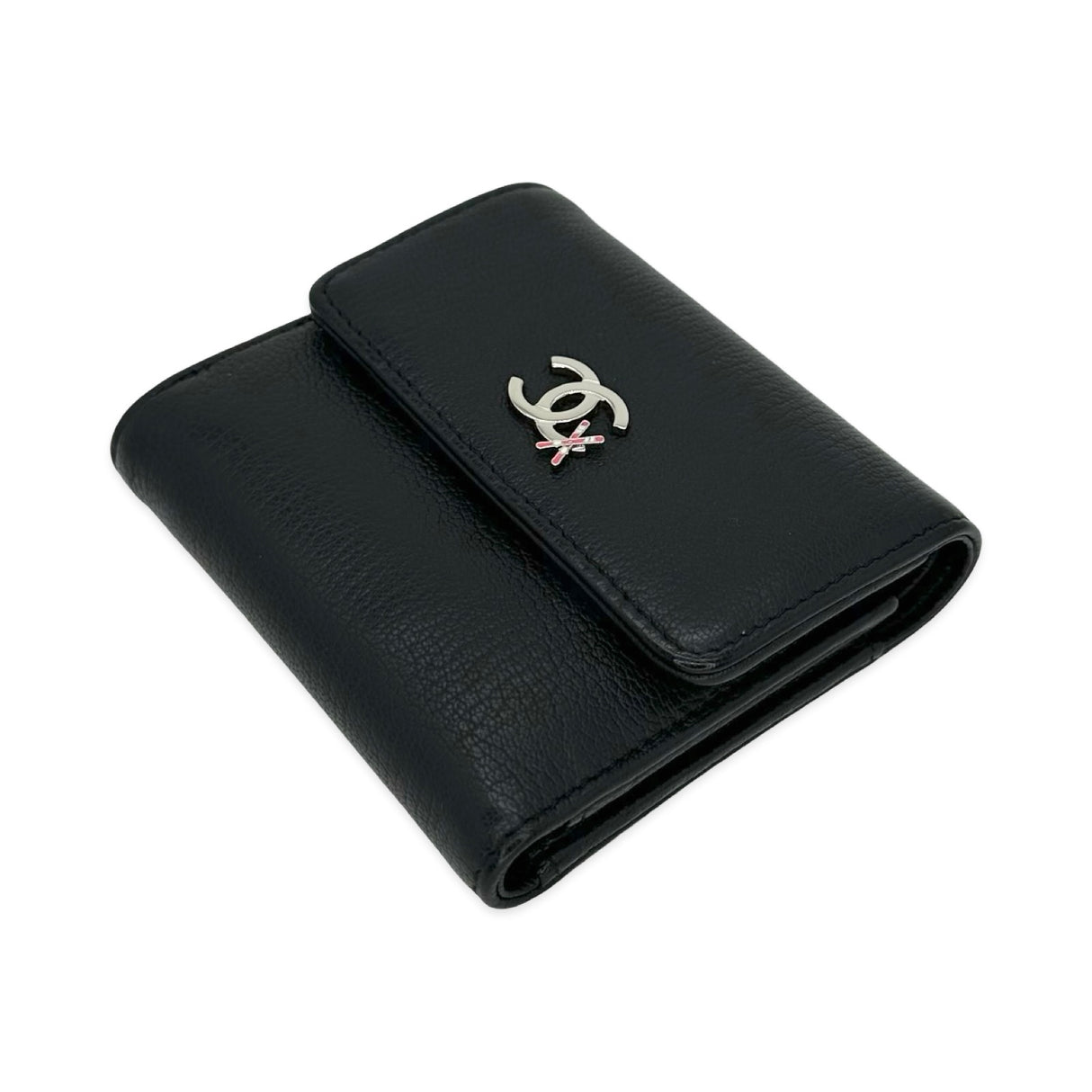CHANEL: Leather Coco Mark Ski Compact Wallet
