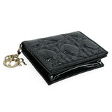 CHRISTIAN DIOR: Patent Cannage Mini Lady Dior Gardenia Wallet