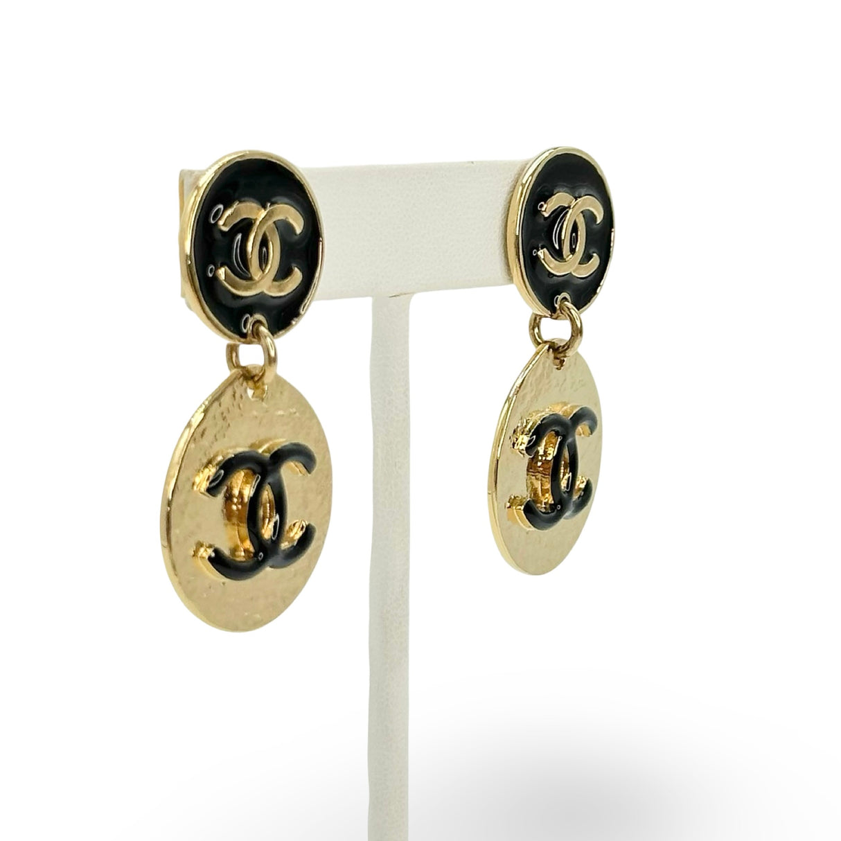 CHANEL: CC Medallion Disc Drop Earrings