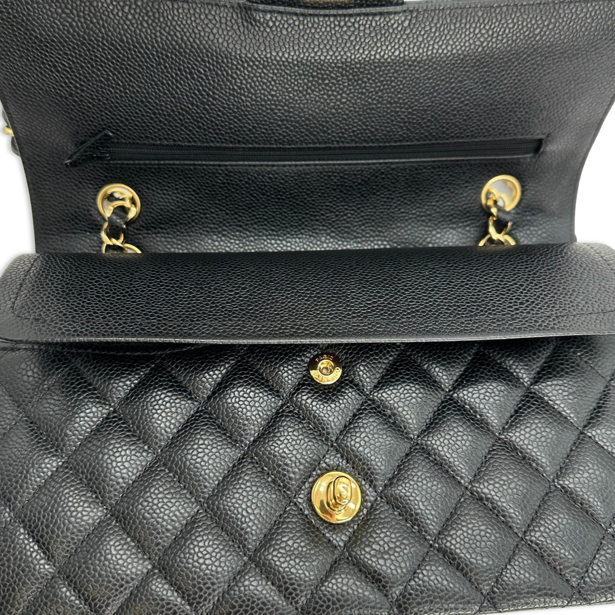 Quilted Caviar Medium Classic Double Flap