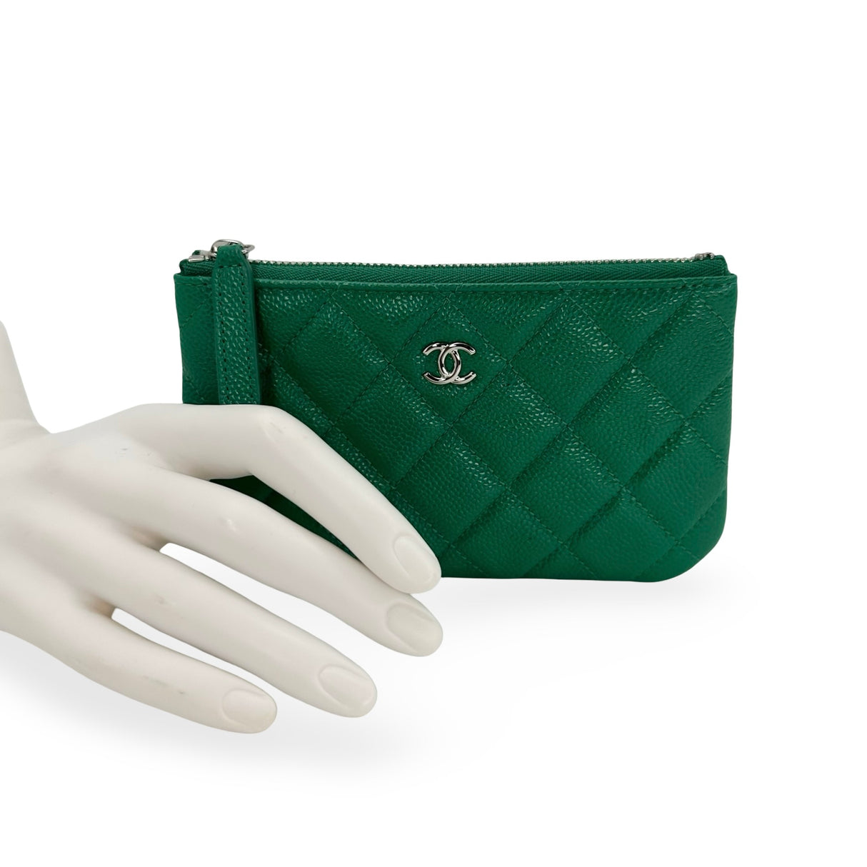 CHANEL: Quilted Caviar Small O Case Zip Pouch