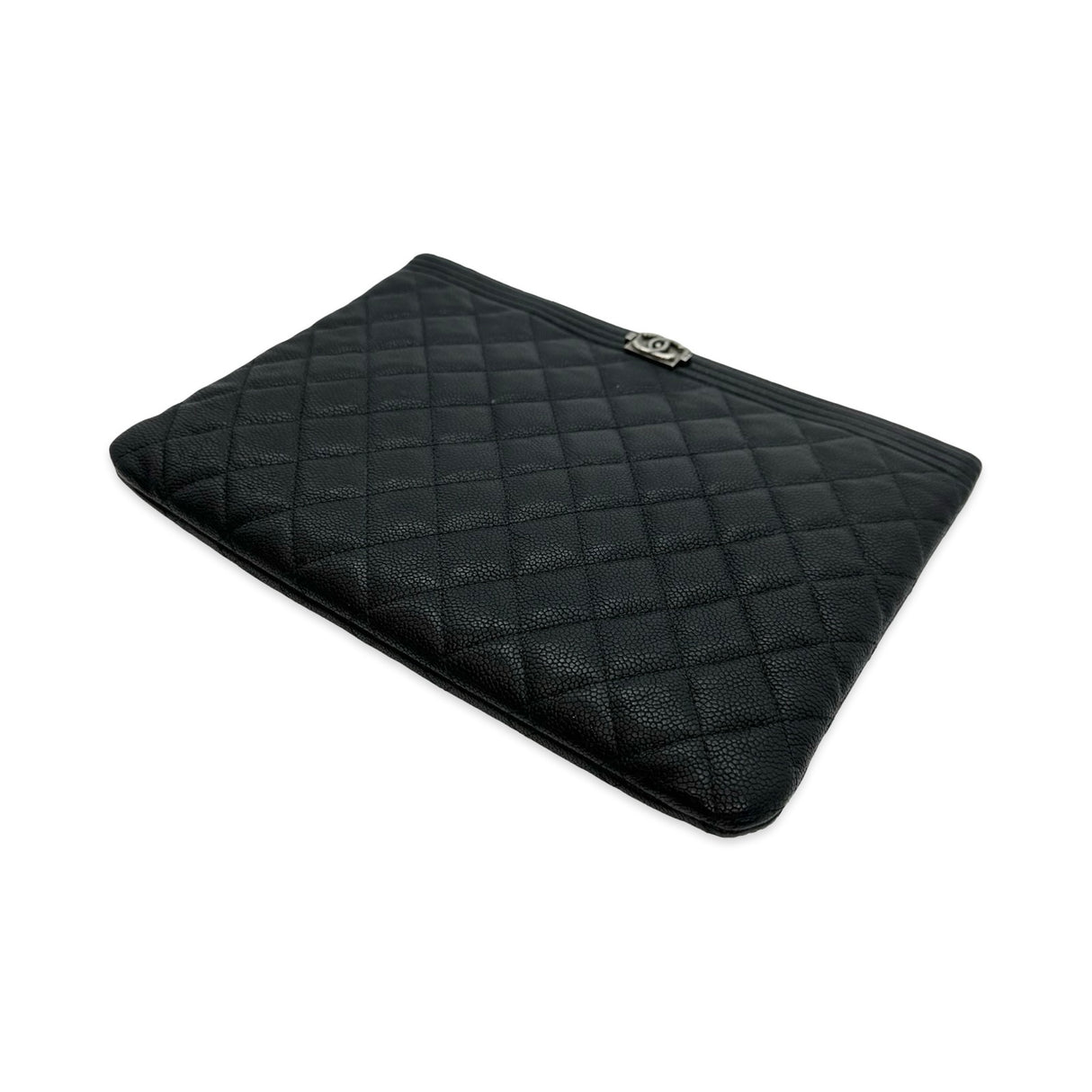 CHANEL: Quilted Caviar Boy Medium Zipped Pouch O Case