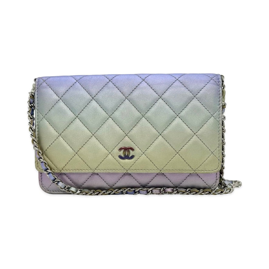 Iridescent Quilted Lambskin Wallet on a Chain