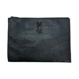 SAINT LAURENT: Croc Embossed Large Cassandre Zip Pouch
