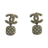 CHANEL: Crystal Pearl CC Square Drop Earrings