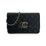 CHANEL: Quilted Caviar French New Wave Wallet on a Chain