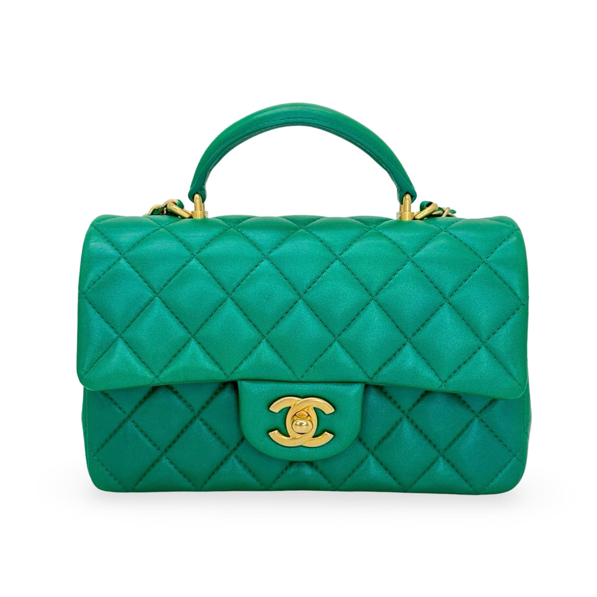 CHANEL: Iridescent Quilted Lambskin Mini Top Handle Flap Bag