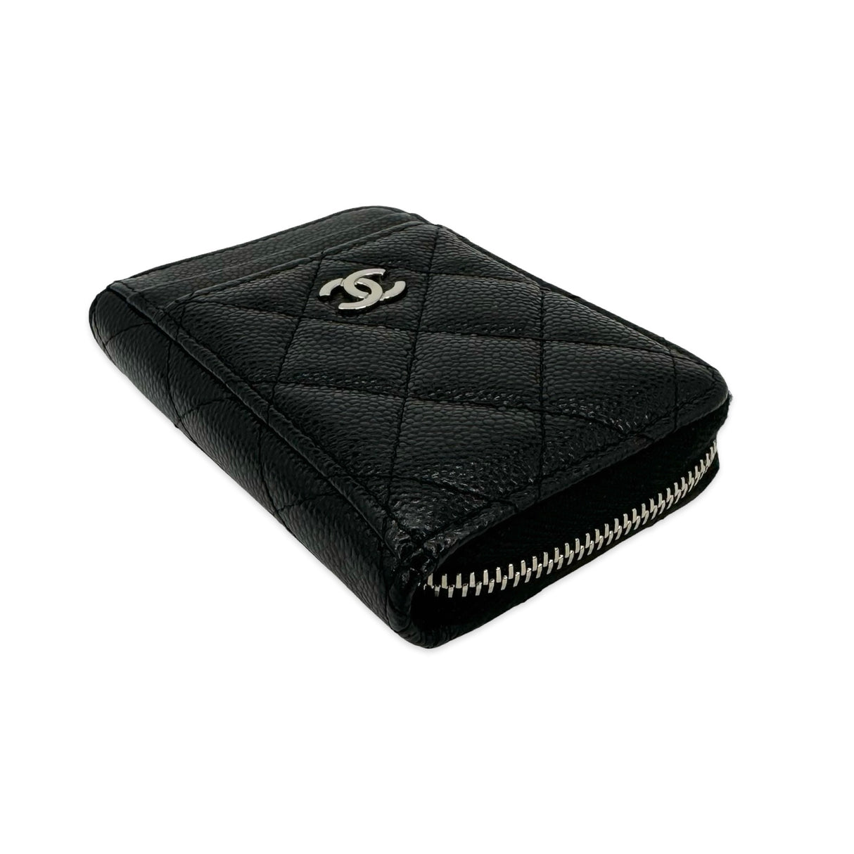 CHANEL: Quilted Caviar Vertical Zip Card Holder Wallet