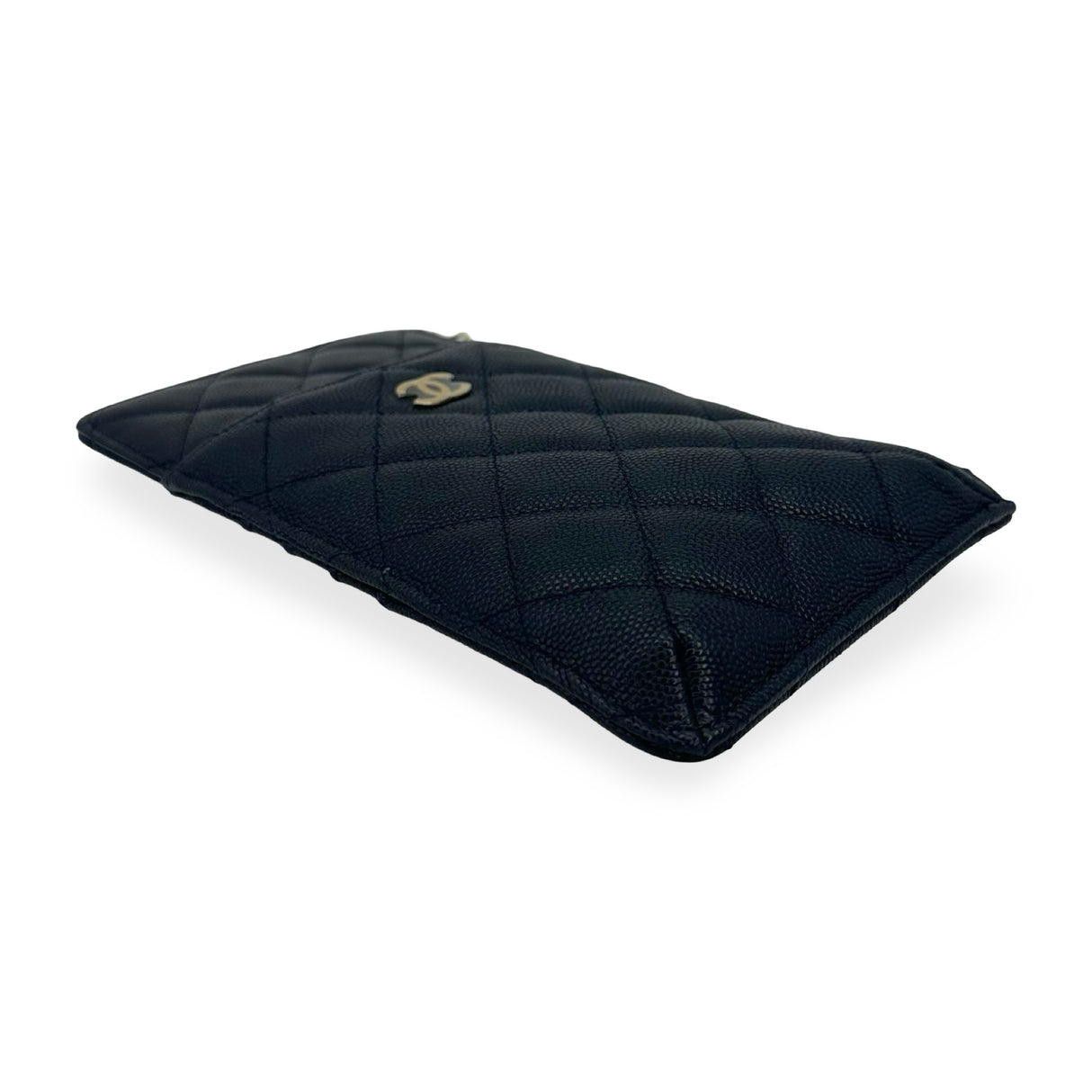 CHANEL: Quilted Caviar Phone Zip Card Case