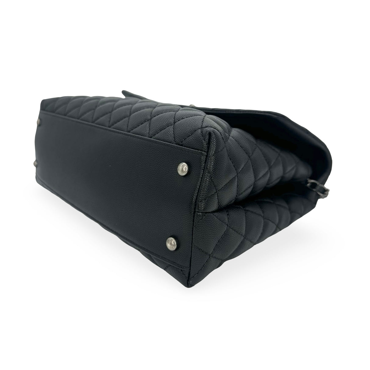 CHANEL: Quilted Caviar Medium Lizard Coco Top Handle Flap Bag