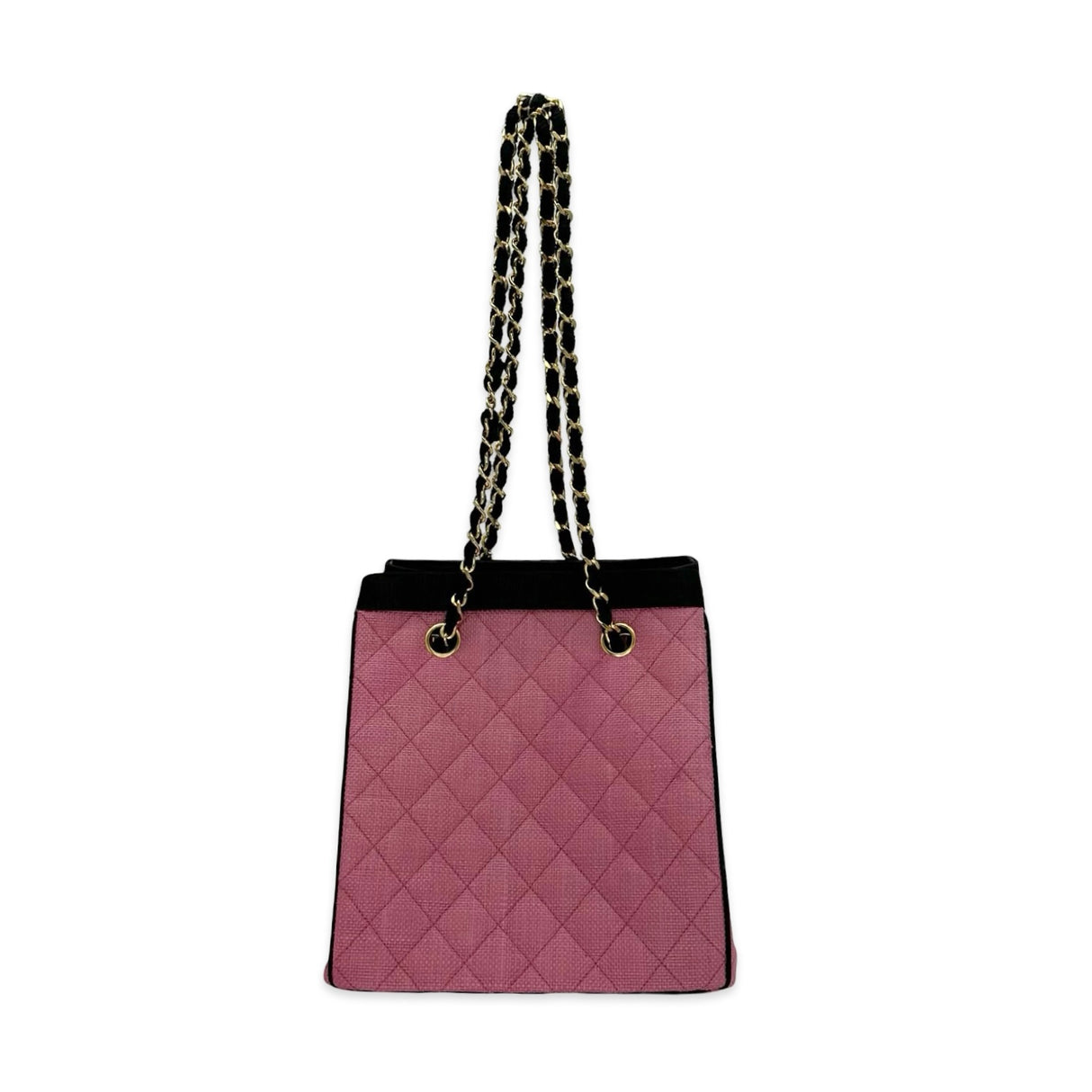 Quilted Tweed Raffia Bucket Chain Bag