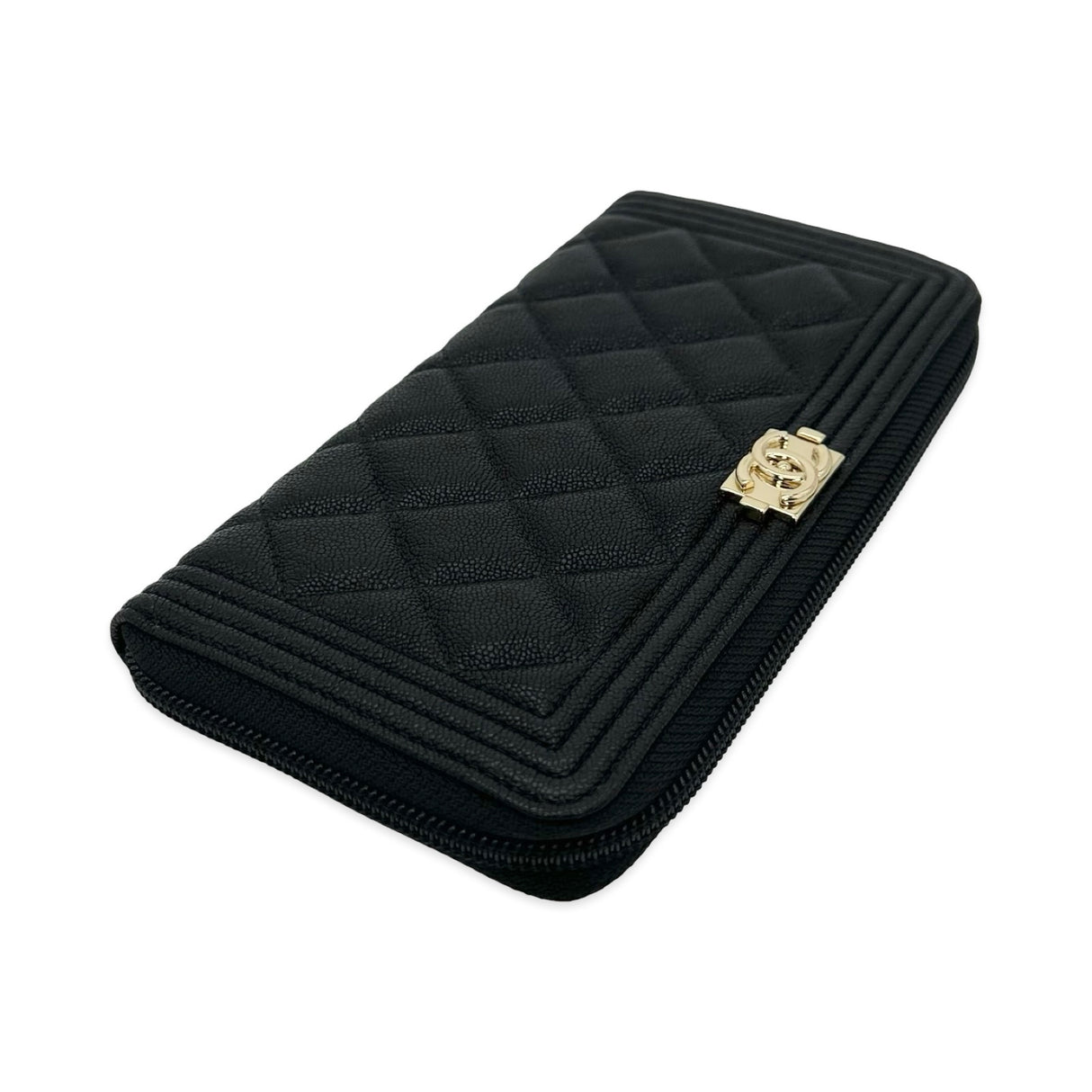 Quilted Caviar Boy Long Zip Wallet