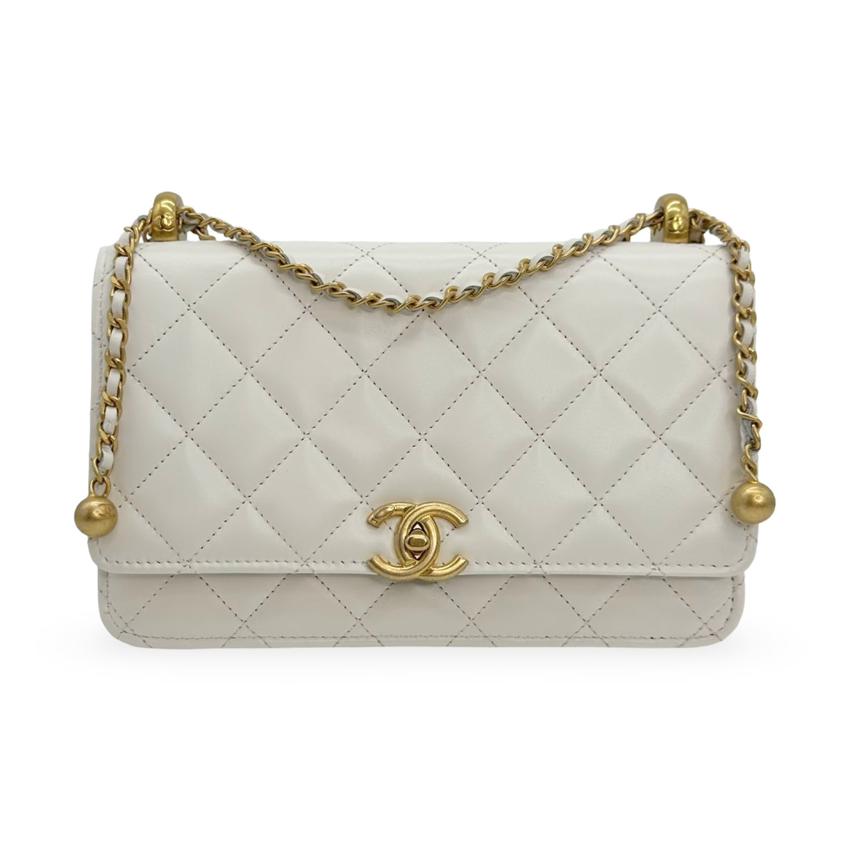 CHANEL: Quilted Shiny Calfskin Perfect Fit Wallet on a Chain