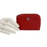 CHANEL: Chevron Quilted Lambskin Zip Coin Purse