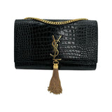 SAINT LAURENT: Croc Embossed Medium Tassel Kate Bag