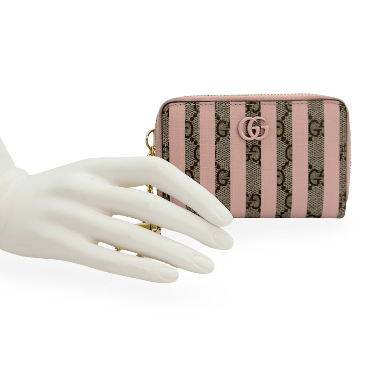 GUCCI: GG Supreme Stripes Zip Around Key Wallet