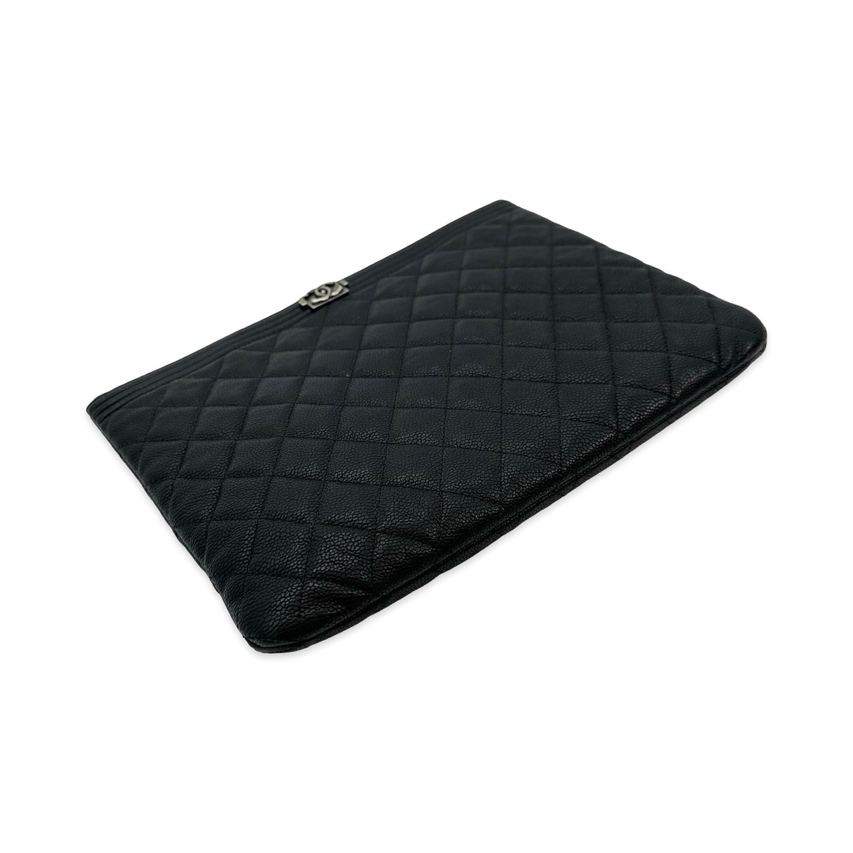 CHANEL: Quilted Caviar Boy Medium Zipped Pouch O Case