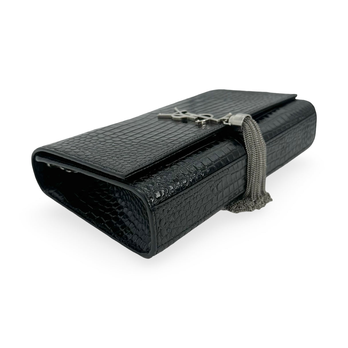 SAINT LAURENT: Croc Embossed Medium Kate Tassel Bag