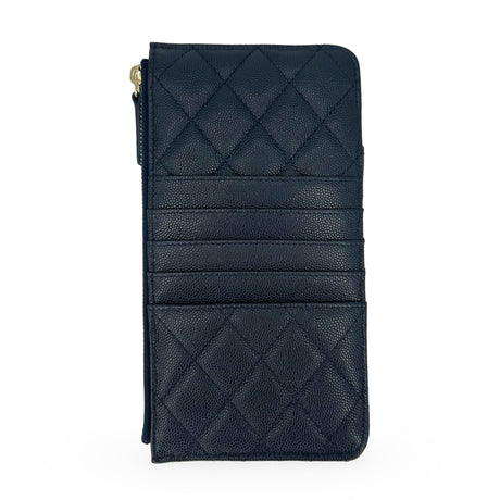CHANEL: Quilted Caviar Phone Zip Card Case