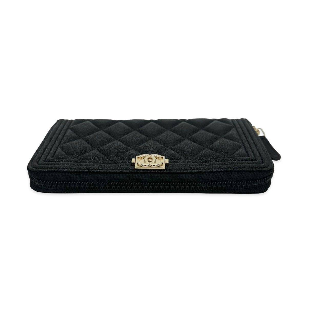 Quilted Caviar Boy Long Zip Wallet