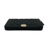 Quilted Caviar Boy Long Zip Wallet