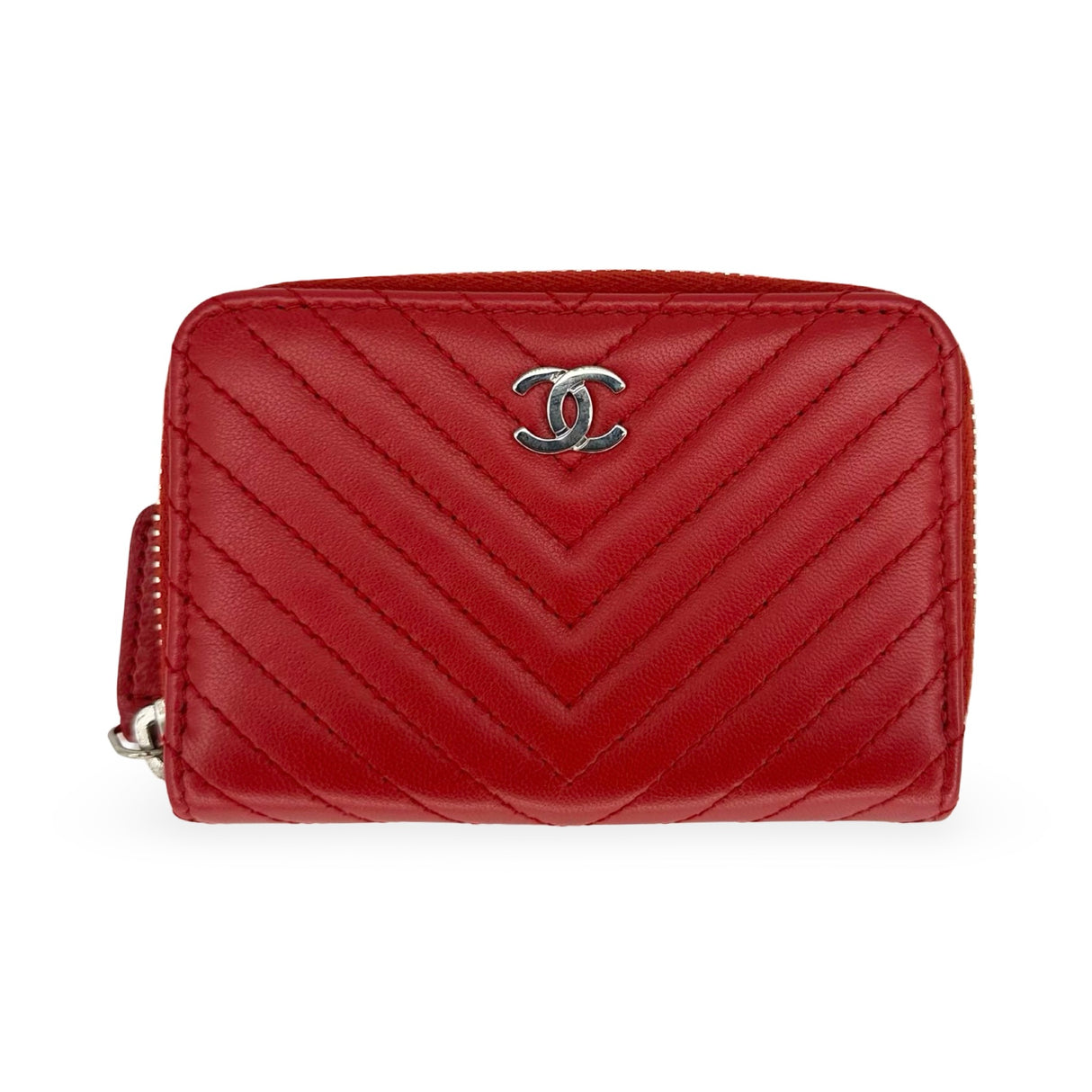 CHANEL: Chevron Quilted Lambskin Zip Coin Purse