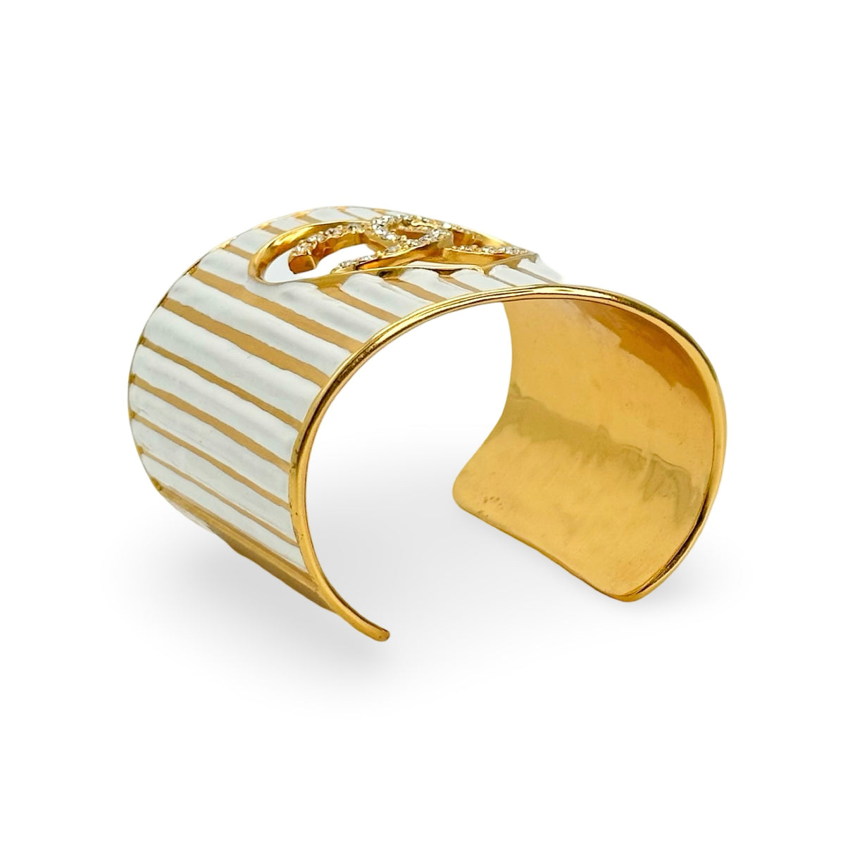 CHANEL: CC Crystal Heart Wide Cuff