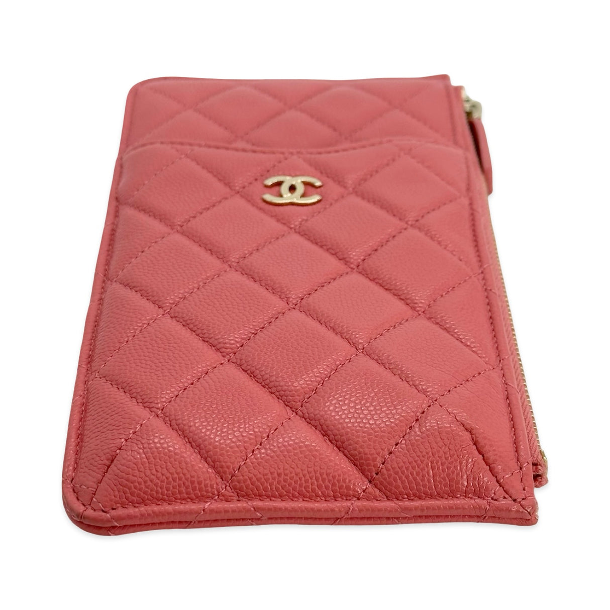 CHANEL: Quilted Caviar Zip Phone Zip Card Case