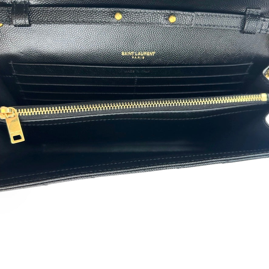 SAINT LAURENT: Quilted Grain de Poudre Classic Envelope Chain Wallet