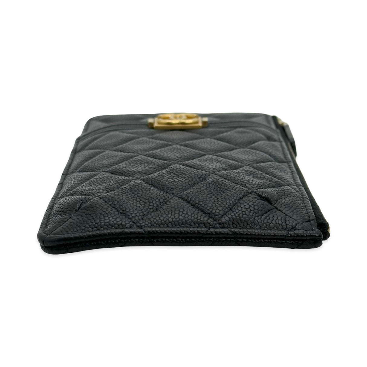 CHANEL: Quilted Caviar Boy Phone Holder Zip Card Pouch