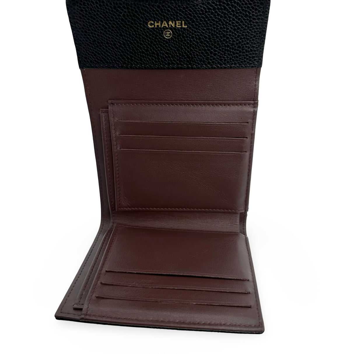 CHANEL: Quilted Caviar Small Classic Flap Wallet