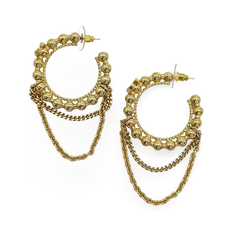 CHANEL: CC Crystal Chain Drop Hoop Earrings