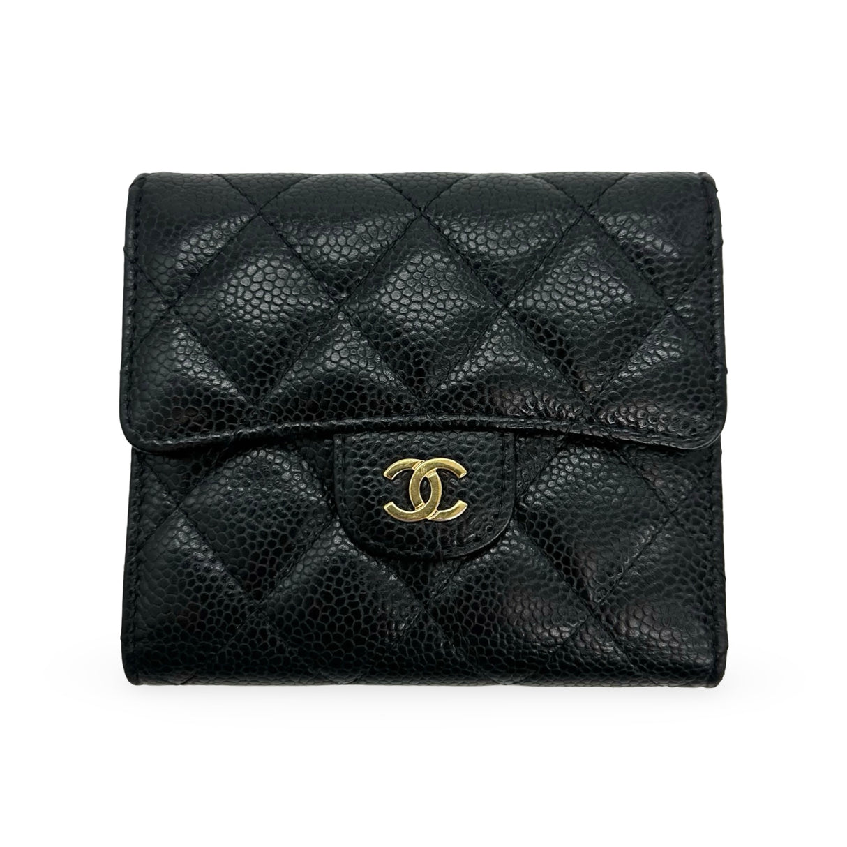 CHANEL: Quilted Caviar Small Classic Flap Wallet