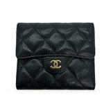 CHANEL: Quilted Caviar Small Classic Flap Wallet