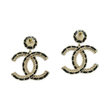 CHANEL: CC Chain Leather Button Drop Earrings