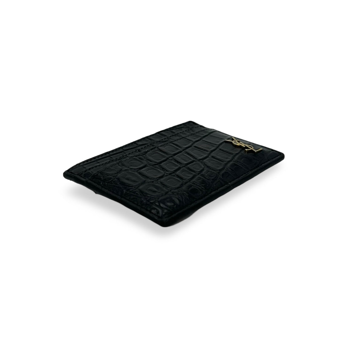 SAINT LAURENT: Croc Embossed Tiny Cassandre Card Case