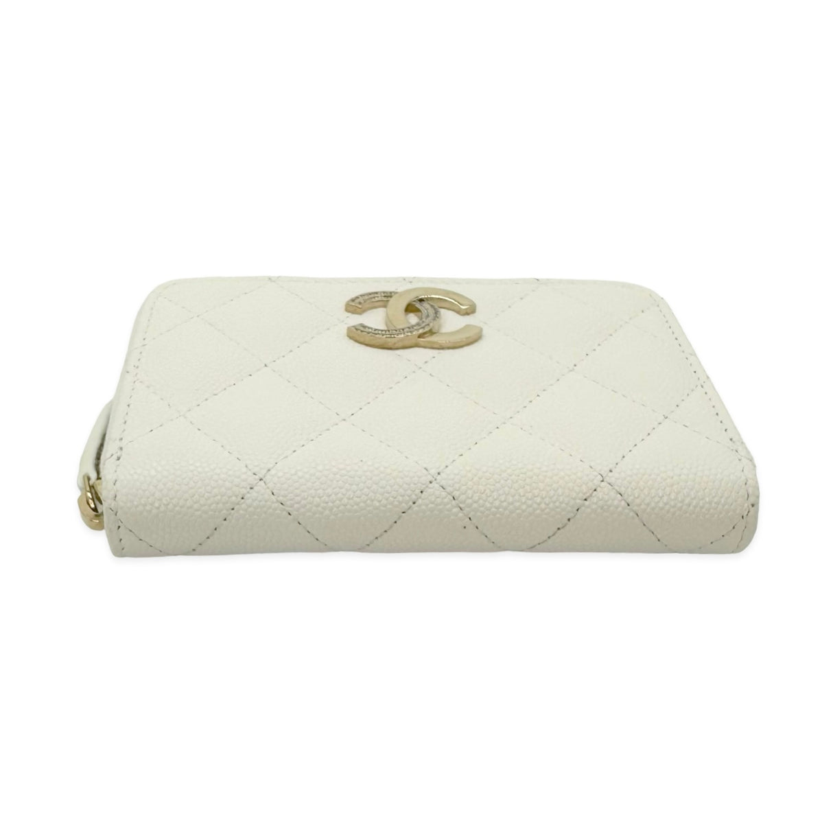 Quilted Caviar Crystal CC Zip Coin Purse