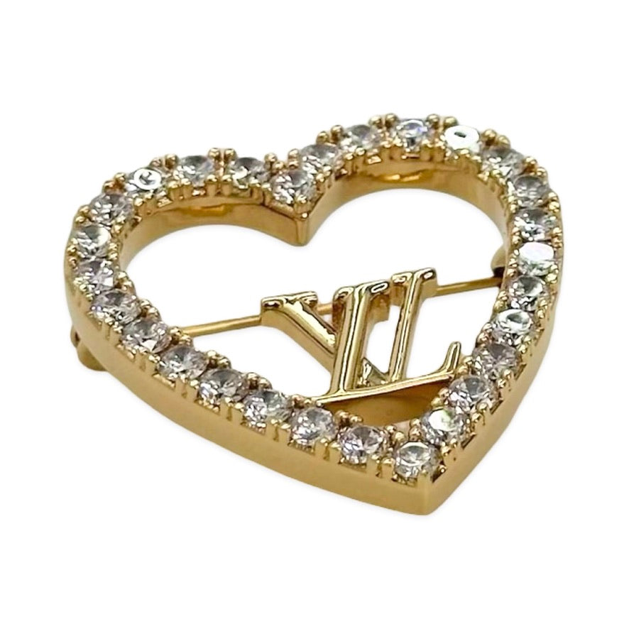 Crystal LV Heart Brooch