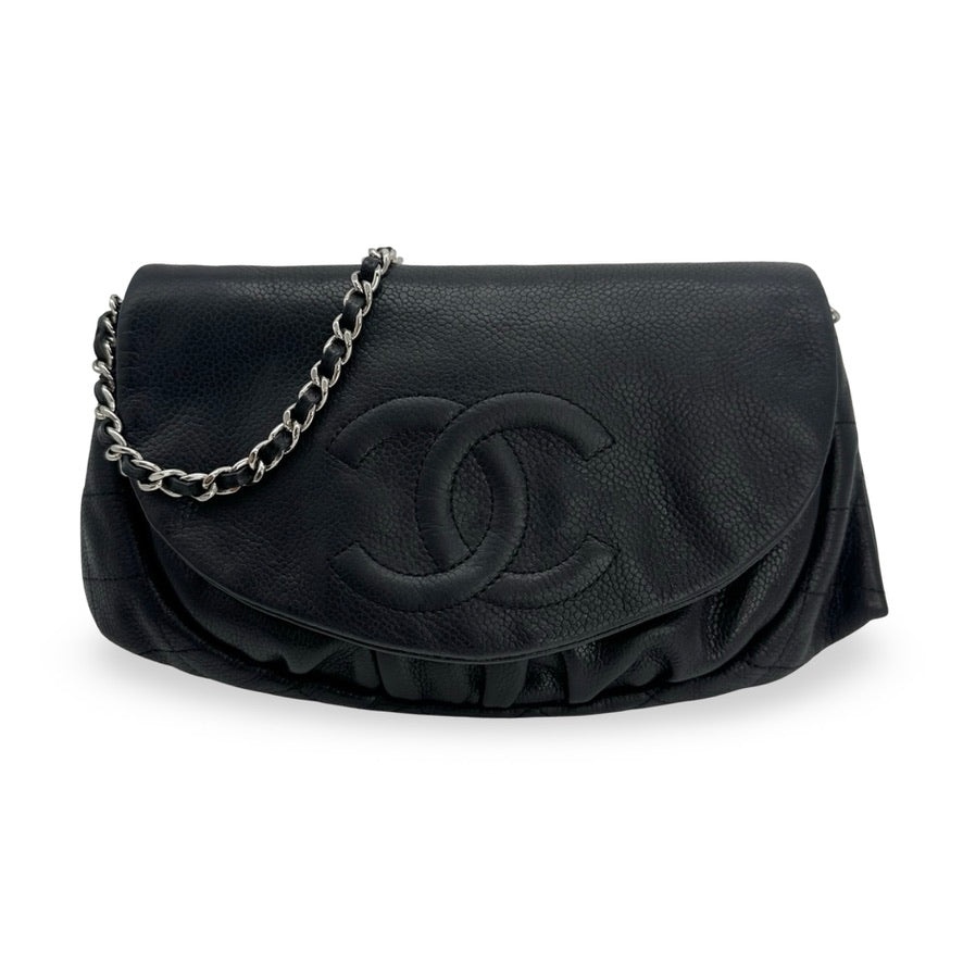 CHANEL: Caviar Half Moon Wallet on a Chain