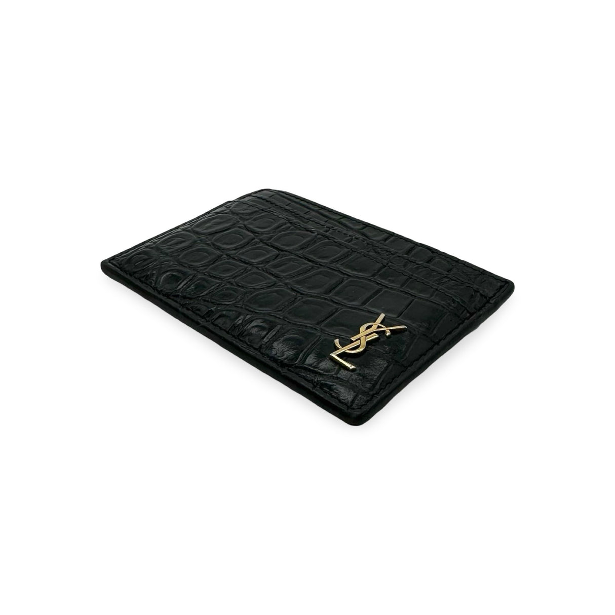 SAINT LAURENT: Croc Embossed Tiny Cassandre Card Case