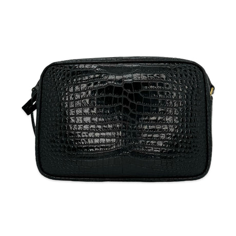 SAINT LAURENT: Croc Embossed Small Lou Camera Bag