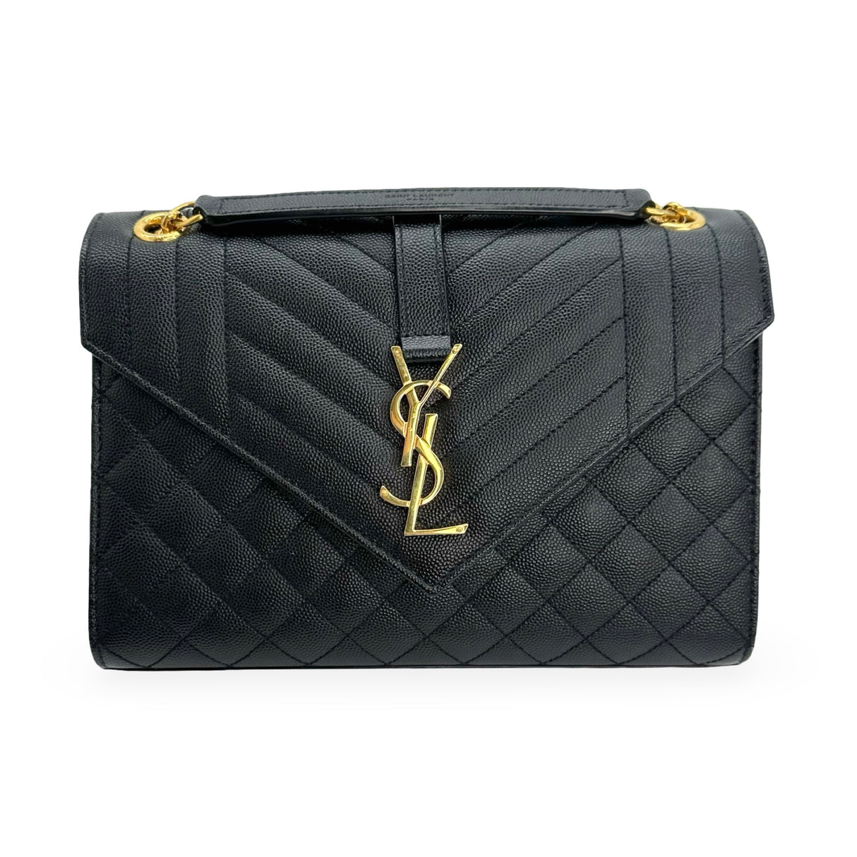 SAINT LAURENT: Grain de Poudre Triquilt Medium Envelope Chain Bag