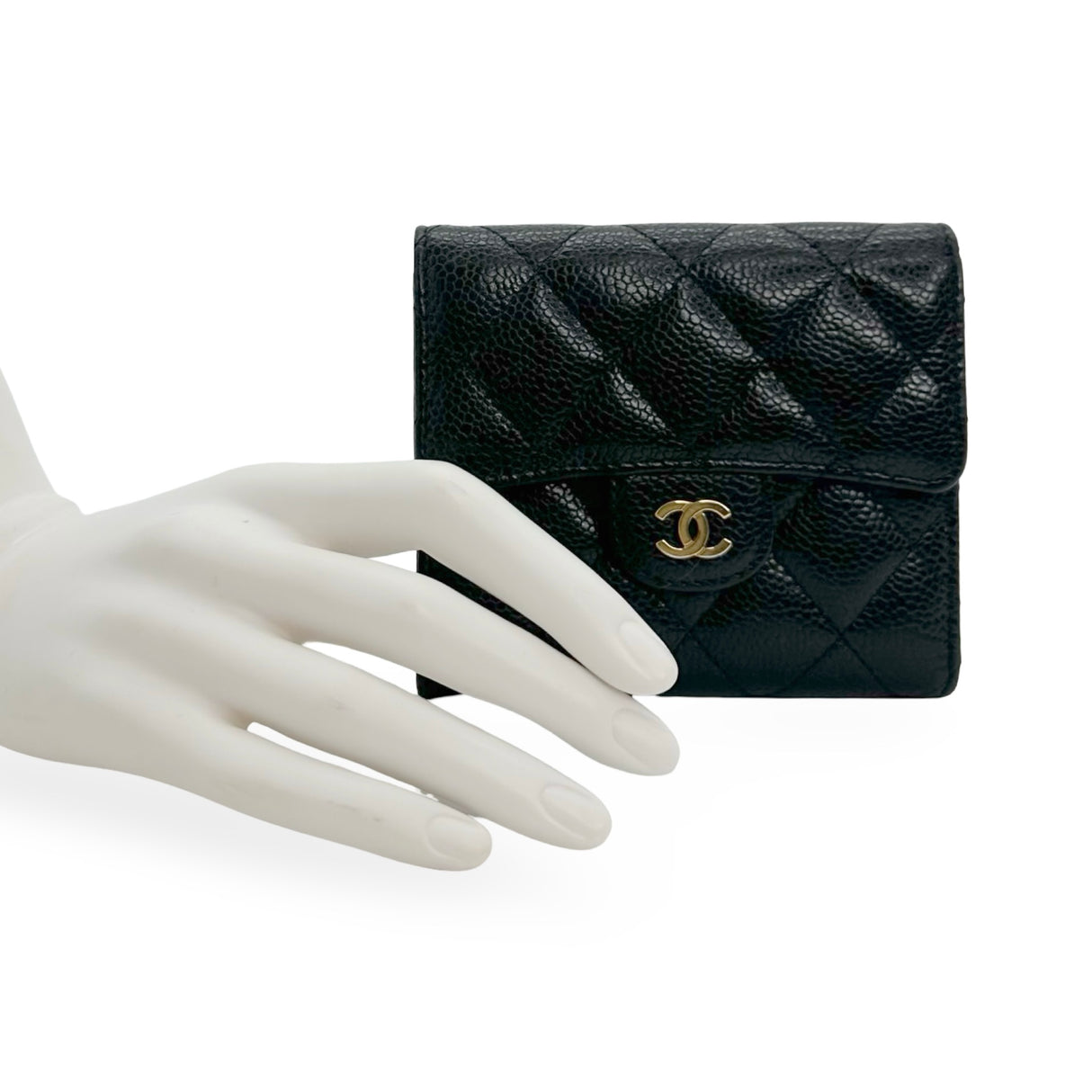 CHANEL: Quilted Caviar Small Classic Flap Wallet