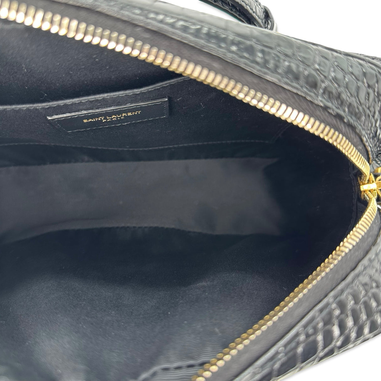 SAINT LAURENT: Croc Embossed Small Lou Camera Bag