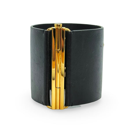 CHANEL: Crystal CC Paris Leather Wide Cuff