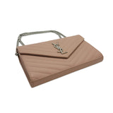 SAINT LAURENT: Quilted Grain de Poudre Classic Monogram Chain Wallet