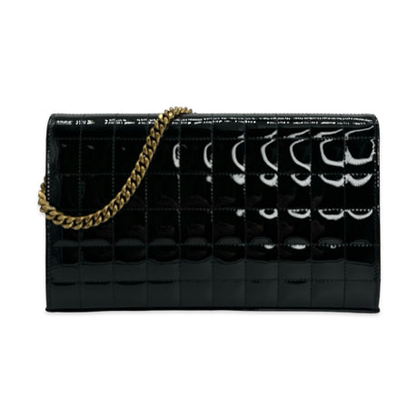 SAINT LAURENT: Quilted Patent Chain Wallet
