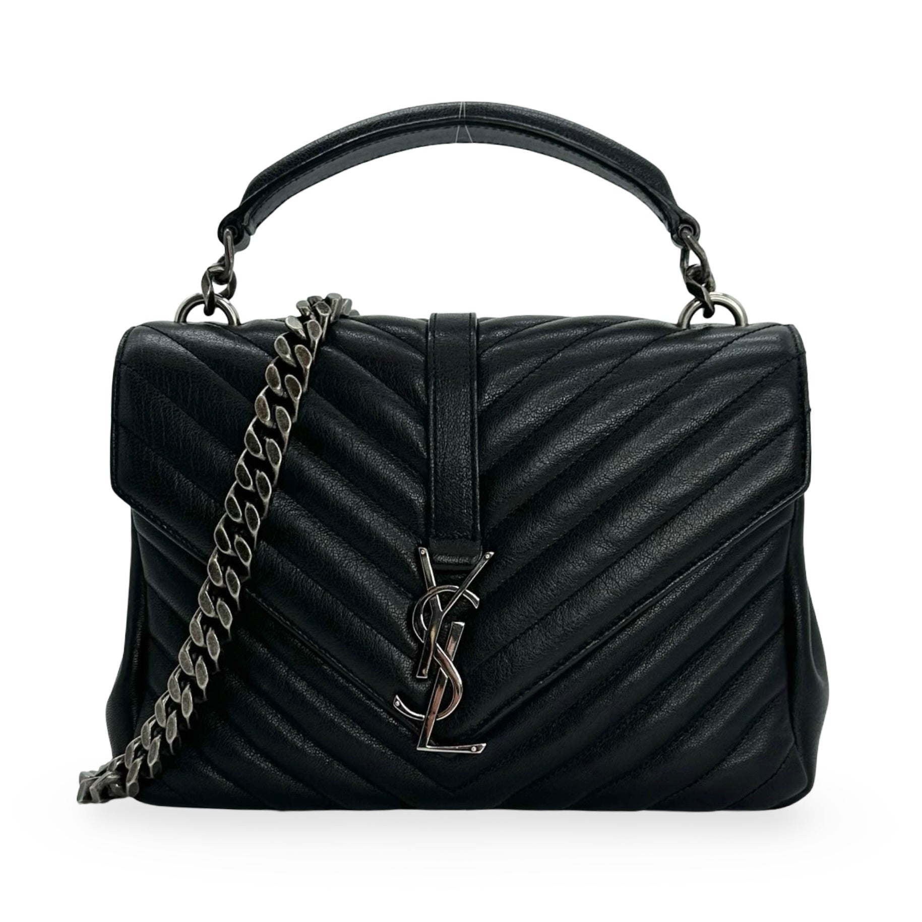 SAINT LAURENT: Quilted Calfskin Medium College Chain Bag