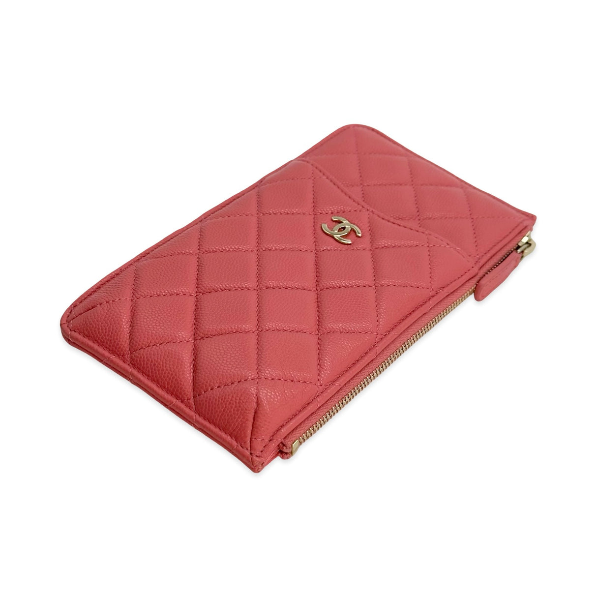 CHANEL: Quilted Caviar Zip Phone Zip Card Case