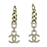 CHANEL: CC Crystal Pearl Chain Drop Earrings